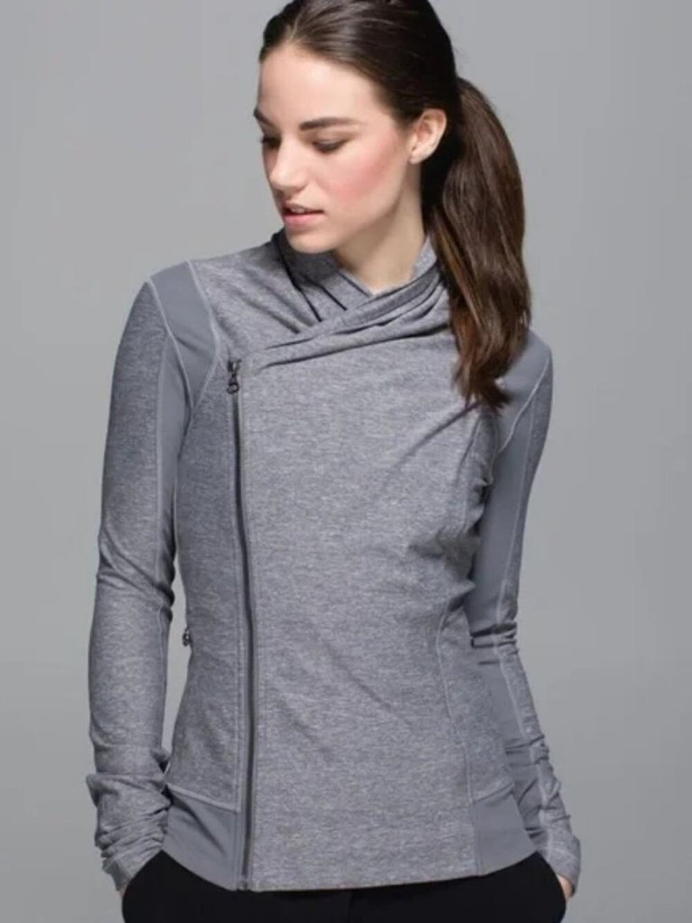 Lululemon Bhakti Yoga Jacket SIZE 4 Gray Full Zip Thumbhole Stretch Layer